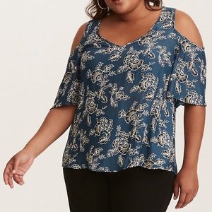 Torrid Floral Crepe V-neck Cold Shoulder Blouse